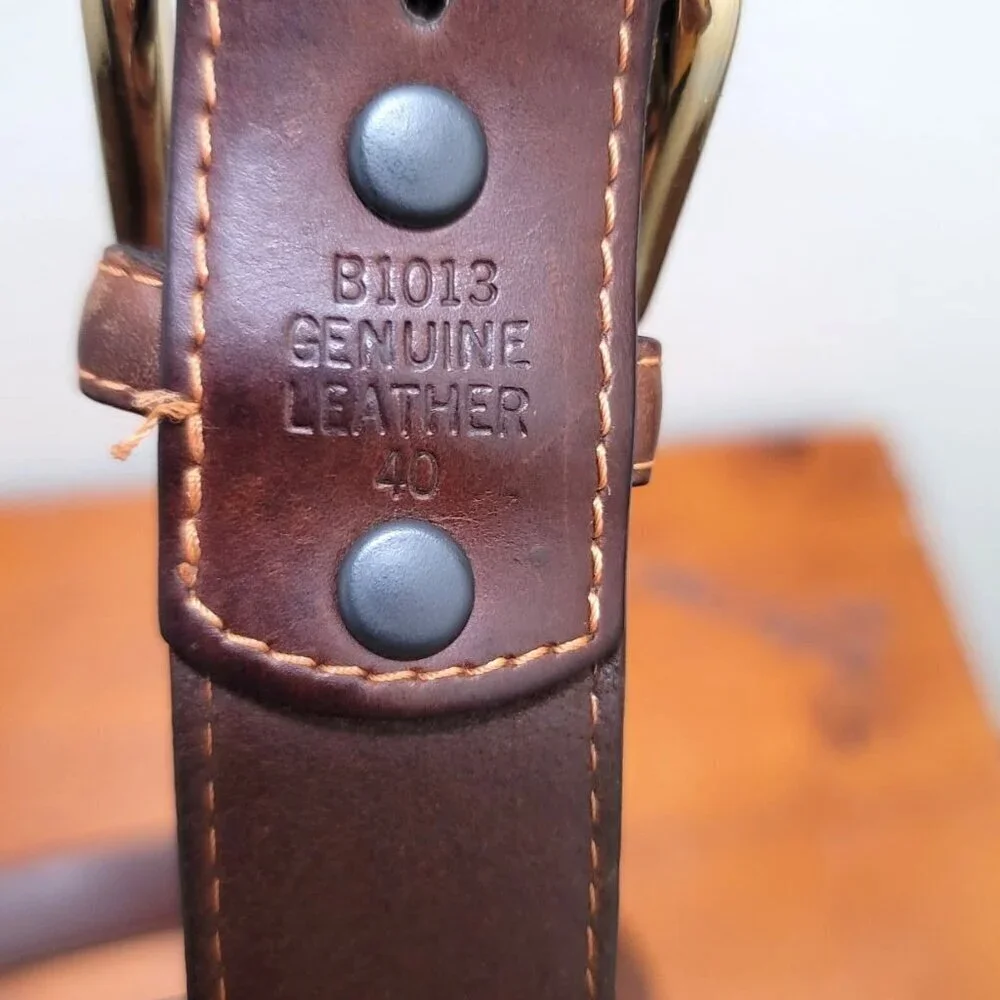 Brown Men Leather Belt With Brass Buckle size 40